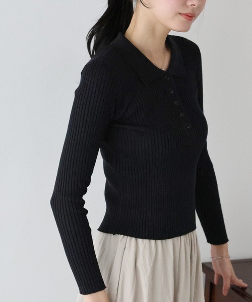 BLUEEAST（ブルーイースト）の「ポロ衿リブニット（ニット/セーター・レディース・レッド/グレー/ブラック/ベージュ・MEDIUM）」の7枚目の写真