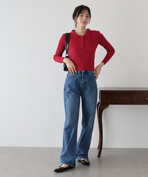 BLUEEAST（ブルーイースト）の「ポロ衿リブニット（ニット/セーター・レディース・レッド/グレー/ブラック/ベージュ・MEDIUM）」の15枚目の写真