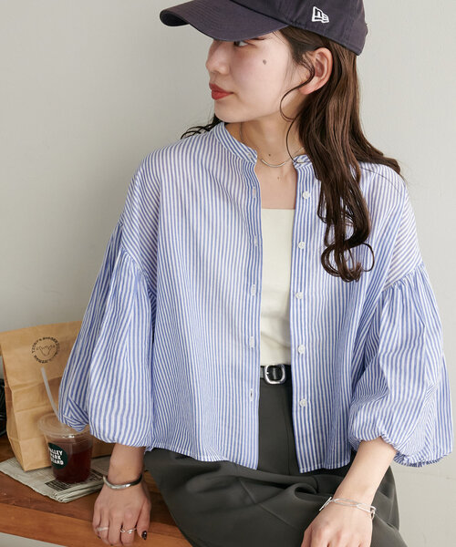 コットンシアー袖バルーンブラウス5分袖《WEB限定カラーあり》（シャツ