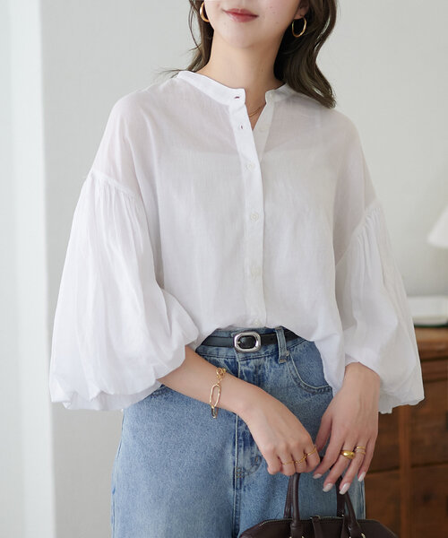 コットンシアー袖バルーンブラウス5分袖《WEB限定カラーあり》（シャツ