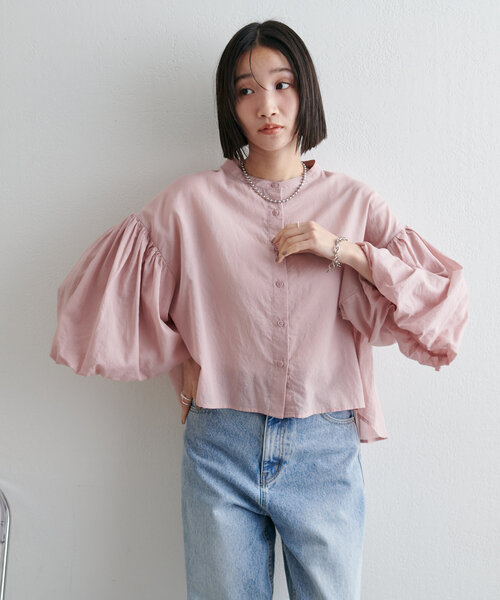 DISCOAT（ディスコート）の「コットンシアー袖バルーンブラウス5分袖《WEB限定カラーあり》（シャツ/ブラウス・レディース・ネイビー/ブラック/ブルー/オフホワイト/ピンク/ライム・FREE）」の13枚目の写真
