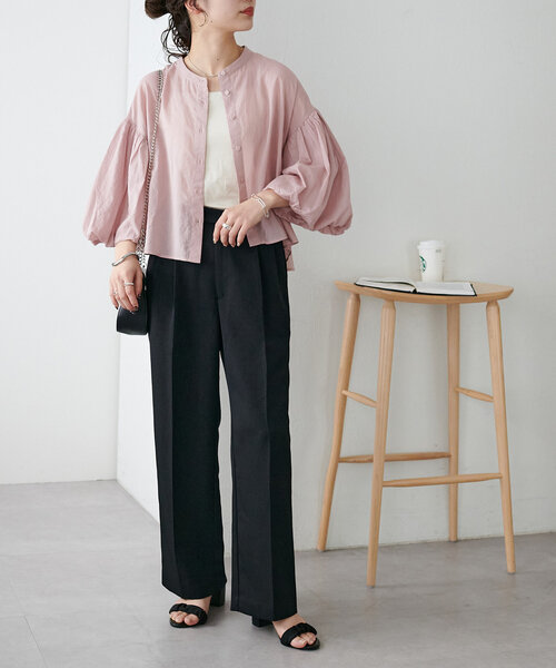 アドーア☆シルク バルーンブラウス ボリューム袖 タック 38 ピンク アドーア☆シルク バルーンブラウス ボリューム袖 タック 38 ピンク