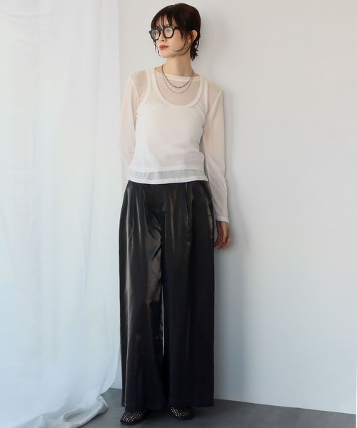 Ampirula(アンピルーラ)の「タンクトップ付きシアーレイヤードカットソー(Tシャツ/カットソー・レディース・チャコールグレー/ブラック/ホワイト・FREE)」の4枚目の写真