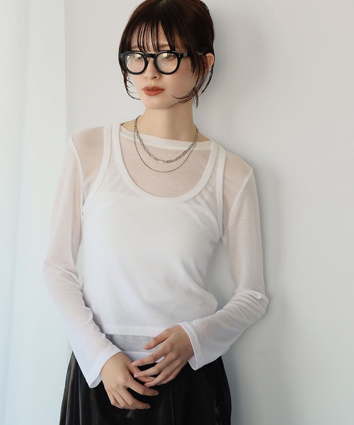 Ampirula(アンピルーラ)の「タンクトップ付きシアーレイヤードカットソー(Tシャツ/カットソー・レディース・チャコールグレー/ブラック/ホワイト・FREE)」の5枚目の写真