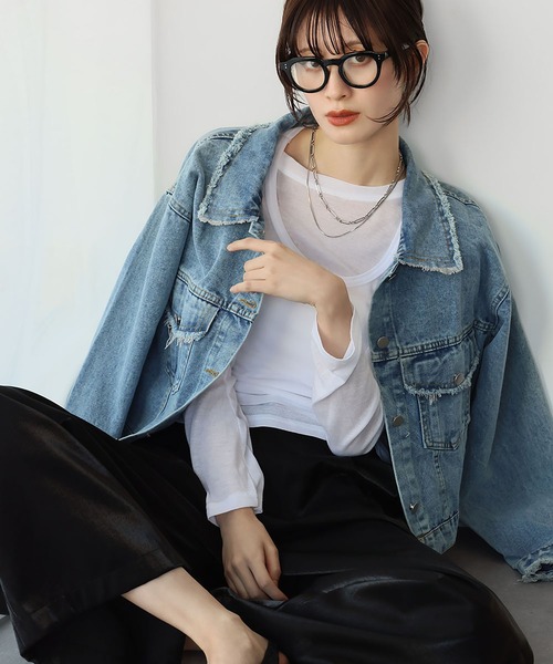 Ampirula(アンピルーラ)の「タンクトップ付きシアーレイヤードカットソー(Tシャツ/カットソー・レディース・チャコールグレー/ブラック/ホワイト・FREE)」の6枚目の写真