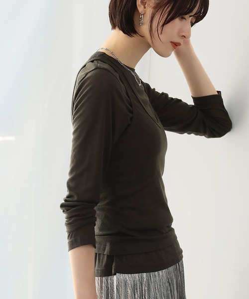 Ampirula(アンピルーラ)の「タンクトップ付きシアーレイヤードカットソー(Tシャツ/カットソー・レディース・チャコールグレー/ブラック/ホワイト・FREE)」の8枚目の写真