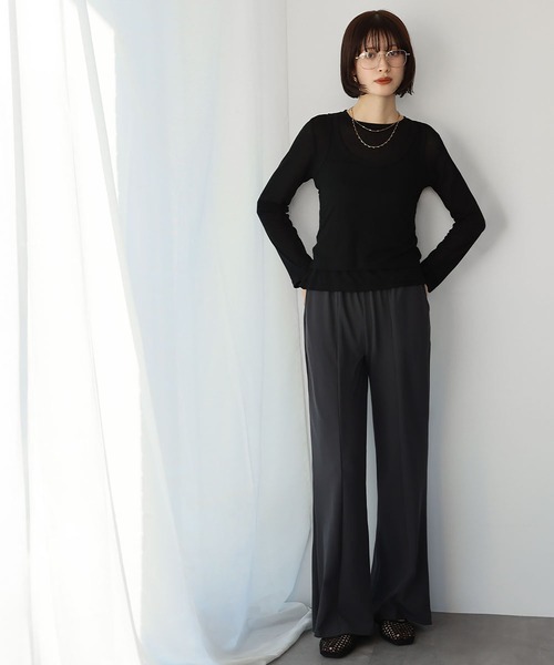 Ampirula(アンピルーラ)の「タンクトップ付きシアーレイヤードカットソー(Tシャツ/カットソー・レディース・チャコールグレー/ブラック/ホワイト・FREE)」の10枚目の写真