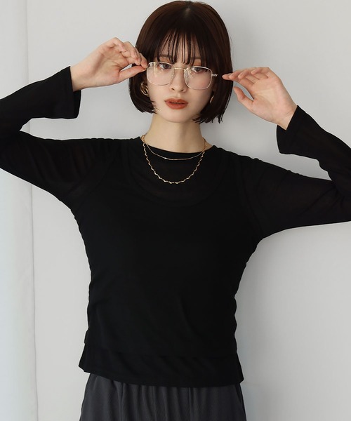 Ampirula(アンピルーラ)の「タンクトップ付きシアーレイヤードカットソー(Tシャツ/カットソー・レディース・チャコールグレー/ブラック/ホワイト・FREE)」の11枚目の写真