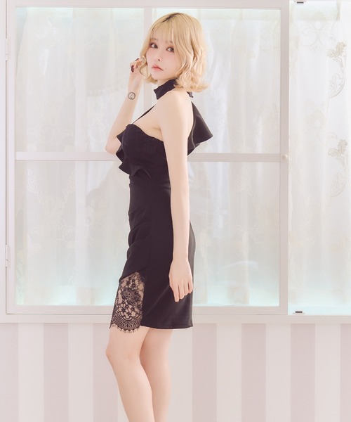 Tika(ティカ)の「キャバドレス ミニ フレア タイト ワンショルダーレース切り替えバストドレス(ドレス・レディース・ブラック/ホワイト・L/M/S/XL/XS)」の15枚目の写真
