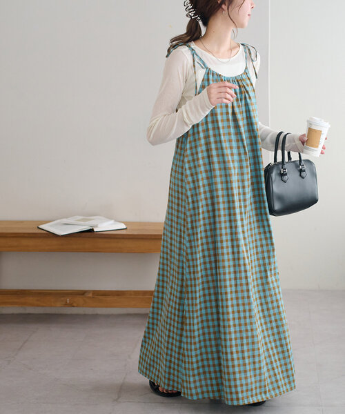 DISCOAT（ディスコート）の「ギンガムキャミワンピース（ワンピース・レディース・ブラウン/ブルー・FREE）」の2枚目の写真