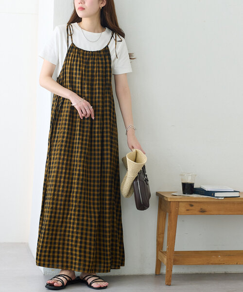 DISCOAT（ディスコート）の「ギンガムキャミワンピース（ワンピース・レディース・ブラウン/ブルー・FREE）」の3枚目の写真