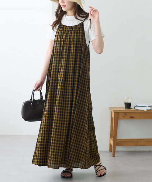 DISCOAT（ディスコート）の「ギンガムキャミワンピース（ワンピース・レディース・ブラウン/ブルー・FREE）」の4枚目の写真