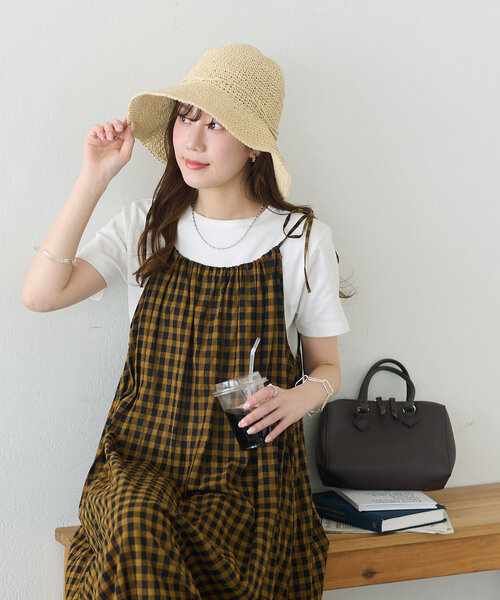 DISCOAT（ディスコート）の「ギンガムキャミワンピース（ワンピース・レディース・ブラウン/ブルー・FREE）」の5枚目の写真