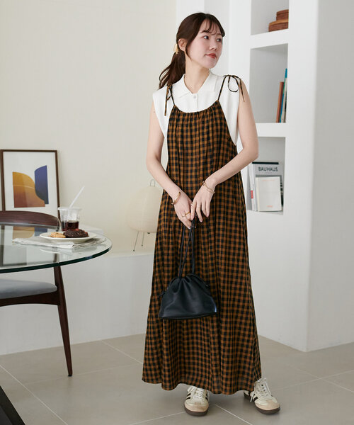 DISCOAT（ディスコート）の「ギンガムキャミワンピース（ワンピース・レディース・ブラウン/ブルー・FREE）」の6枚目の写真