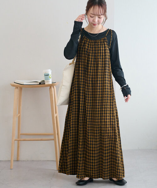 DISCOAT（ディスコート）の「ギンガムキャミワンピース（ワンピース・レディース・ブラウン/ブルー・FREE）」の8枚目の写真