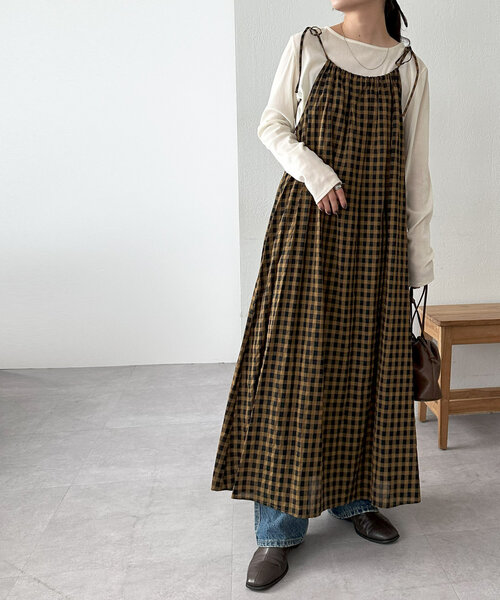 DISCOAT（ディスコート）の「ギンガムキャミワンピース（ワンピース・レディース・ブラウン/ブルー・FREE）」の9枚目の写真