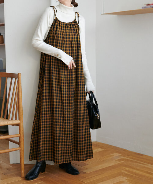 DISCOAT（ディスコート）の「ギンガムキャミワンピース（ワンピース・レディース・ブラウン/ブルー・FREE）」の10枚目の写真