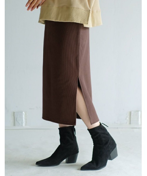 aquagarage（アクアガレージ）の「裏起毛ストレッチタイトスカート（スカート・レディース・グリーン/ブラック/ブラウン/アイボリー・L/M/S/LL/3L）」の5枚目の写真