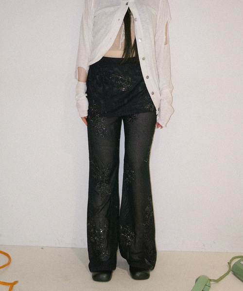 igi（イジ）の「LAYERDED SPANGLE PANTS / スパンコールスカート