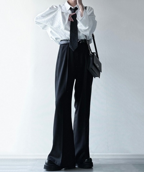 LILL（リル）の「リラクシングワイドフレアアームジャガードロングスリーブシャツ（シャツ/ブラウス・メンズ・ブラック/ホワイト/ブルーグレー/ワイン/チャコールグレー/ライトグレー・S/M/L/XL）」の19枚目の写真