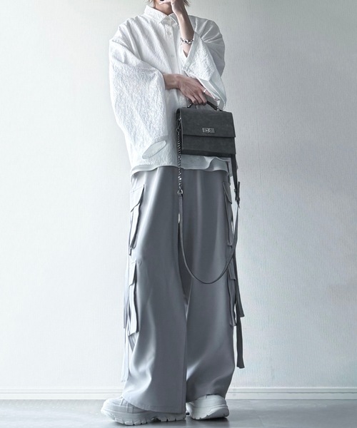 LILL（リル）の「リラクシングワイドフレアアームジャガードロングスリーブシャツ（シャツ/ブラウス・メンズ・ブラック/ホワイト/ブルーグレー/ワイン/チャコールグレー/ライトグレー・S/M/L/XL）」の18枚目の写真