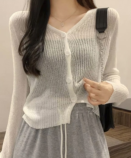 ALTROSE(アルトローズ)の「透かし編み サマーカーディガン クロップド丈(カーディガン/ボレロ・レディース・ブルー/ホワイト×ブラック/アイボリー/パープル・FREE)」の7枚目の写真