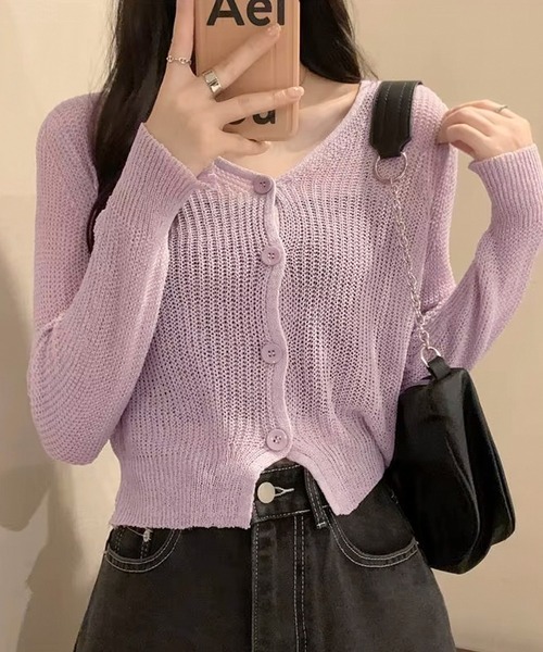ALTROSE(アルトローズ)の「透かし編み サマーカーディガン クロップド丈(カーディガン/ボレロ・レディース・ブルー/ホワイト×ブラック/アイボリー/パープル・FREE)」の14枚目の写真