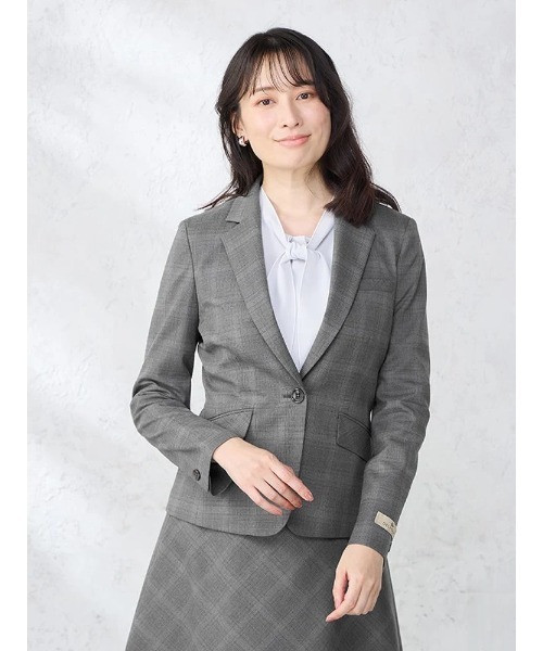 Perfect Suit FActory（パーフェクトスーツファクトリー）の「デレガントスーツ　ジャケット　グレンチェック柄　グレー/ネイビー（スーツジャケット・レディース・グレー/ネイビー・9号/11号/7号）」の2枚目の写真