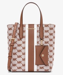 MICHAEL KORS☆ワードロゴ クロシェ ストライプ トートバッグ MICHAEL KORS トートバッグ JORDI ハンドクロシェ ストロー