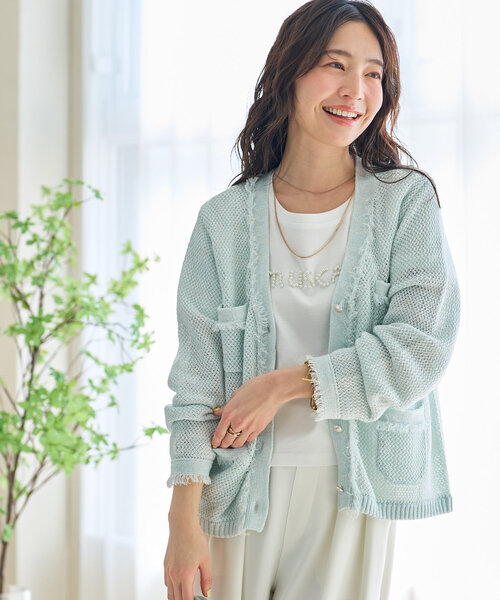 La boutique BonBon(ラブティックボンボン)の「【名品・着回し最強】綿麻ラメバスケットニットカーディガン(カーディガン/ボレロ・レディース・ライトグレー/オフホワイト/サックスブルー・FREE)」の12枚目の写真