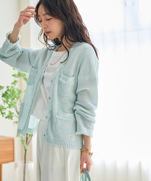 La boutique BonBon(ラブティックボンボン)の「【名品・着回し最強】綿麻ラメバスケットニットカーディガン(カーディガン/ボレロ・レディース・ライトグレー/オフホワイト/サックスブルー・FREE)」の13枚目の写真