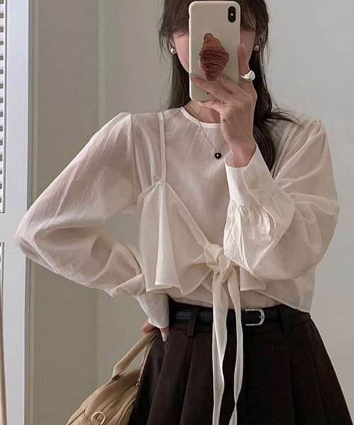 VIVID LADY(ビビッドレディー)の「2way Ribbon Camisole Blouse SET / 2点セットリボンキャミソール ブラウス(シャツ/ブラウス・レディース・アイボリー/ブラック/ライトブルー/ピンク・FREE)」の8枚目の写真