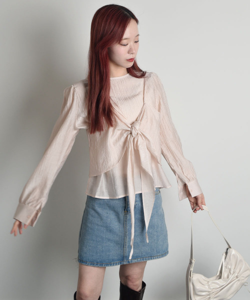 VIVID LADY(ビビッドレディー)の「2way Ribbon Camisole Blouse SET / 2点セットリボンキャミソール ブラウス(シャツ/ブラウス・レディース・アイボリー/ブラック/ライトブルー/ピンク・FREE)」の17枚目の写真
