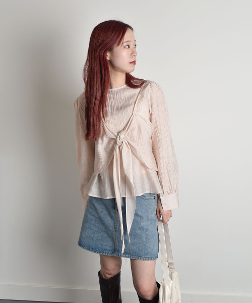 VIVID LADY(ビビッドレディー)の「2way Ribbon Camisole Blouse SET / 2点セットリボンキャミソール ブラウス(シャツ/ブラウス・レディース・アイボリー/ブラック/ライトブルー/ピンク・FREE)」の18枚目の写真