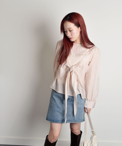 VIVID LADY(ビビッドレディー)の「2way Ribbon Camisole Blouse SET / 2点セットリボンキャミソール ブラウス(シャツ/ブラウス・レディース・アイボリー/ブラック/ライトブルー/ピンク・FREE)」の19枚目の写真