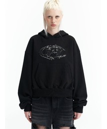 ROCKCAKE（ロックケーキ）の「ROCKCAKE/ロックケーキ/Half Moon Denim Cropped Hoodie（パーカー）」