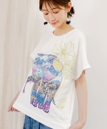 751002:地中海ゾウ柄 アートプリントTシャツ