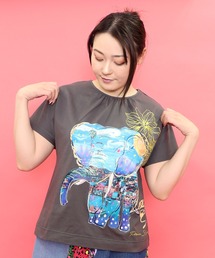 751002:地中海ゾウ柄 アートプリントTシャツ