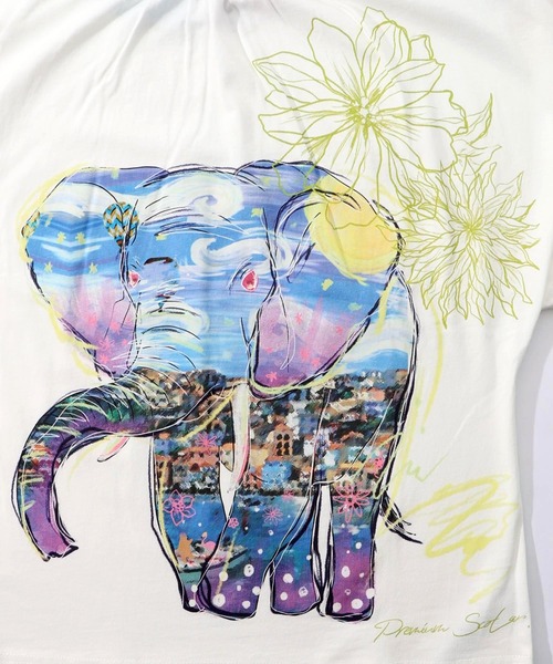 ScoLar(スカラー)の「751002:地中海ゾウ柄 アートプリントTシャツ(Tシャツ/カットソー・レディース・オフホワイト/チャコールグレー・M)」の22枚目の写真