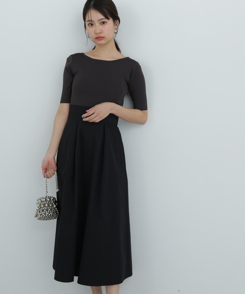 N.(N. Natural Beauty Basic)(エヌエヌナチュラルビューティーベーシック)の「ボートネックドッキングワンピース(ワンピース・レディース・ブラック/グレー・SMALL/MEDIUM)」の4枚目の写真