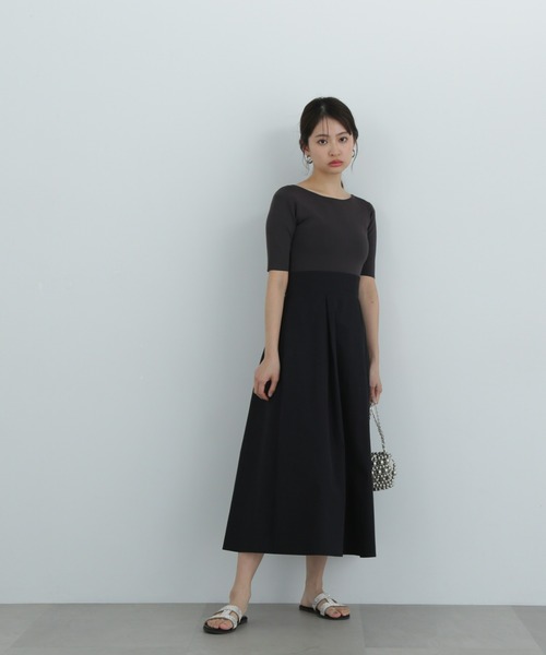 N.(N. Natural Beauty Basic)(エヌエヌナチュラルビューティーベーシック)の「ボートネックドッキングワンピース(ワンピース・レディース・ブラック/グレー・SMALL/MEDIUM)」の5枚目の写真