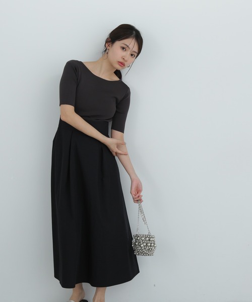 N.(N. Natural Beauty Basic)(エヌエヌナチュラルビューティーベーシック)の「ボートネックドッキングワンピース(ワンピース・レディース・ブラック/グレー・SMALL/MEDIUM)」の6枚目の写真