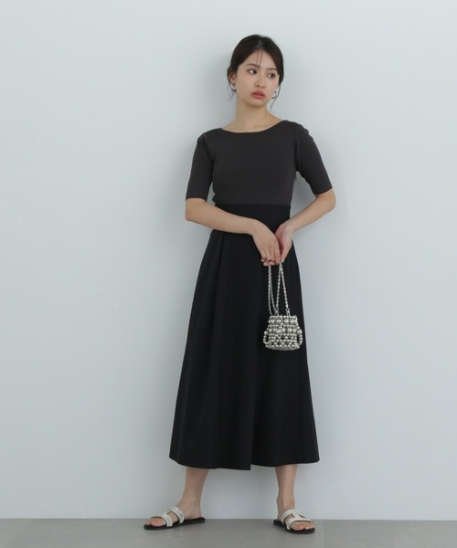 N.(N. Natural Beauty Basic)(エヌエヌナチュラルビューティーベーシック)の「ボートネックドッキングワンピース(ワンピース・レディース・ブラック/グレー・SMALL/MEDIUM)」の7枚目の写真