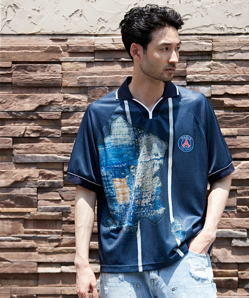 未流通 PSG × Poggy コラボ 総柄 半袖シャツ M ポギー tシャツ 「Poggy × Paris Saint-Germain」DEAR PSG PRINTED GAME