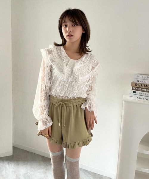 Jewelobe(ジュエローブ)の「フリルヘムスウェットショートパンツ(その他パンツ・レディース・ベージュ/ブラック/グレー・FREE)」の6枚目の写真