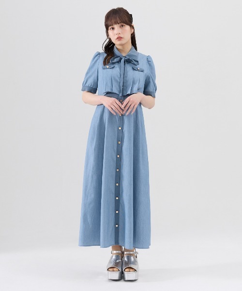 新品タグ付き セルフォード デニム風 ワンピース プリーツ シャツ 38 新品タグ付き セルフォード デニム風 ワンピース プリーツ シャツ 38