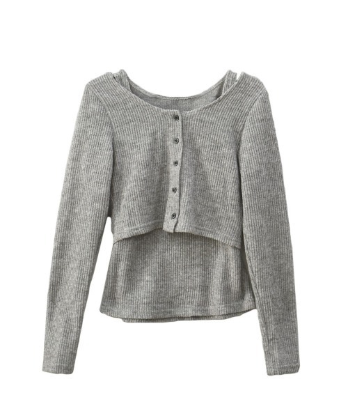 Reurie'(レウリィ)の「【2点セット】レイヤードカーディガンセット/layered cardigan set 長袖 クロップド丈 タンクトップ 重ね着 アンサンブル シンプル カジュアル モード(アンサンブル・レディース・チャコールグレー/ライトグレー・FREE)」の10枚目の写真