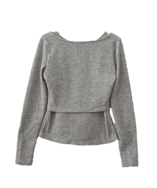 Reurie'(レウリィ)の「【2点セット】レイヤードカーディガンセット/layered cardigan set 長袖 クロップド丈 タンクトップ 重ね着 アンサンブル シンプル カジュアル モード(アンサンブル・レディース・チャコールグレー/ライトグレー・FREE)」の11枚目の写真