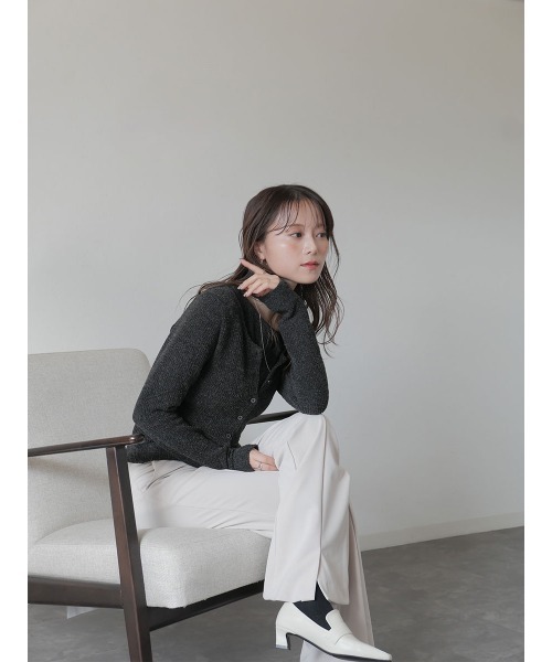 Reurie'(レウリィ)の「【2点セット】レイヤードカーディガンセット/layered cardigan set 長袖 クロップド丈 タンクトップ 重ね着 アンサンブル シンプル カジュアル モード(アンサンブル・レディース・チャコールグレー/ライトグレー・FREE)」の6枚目の写真