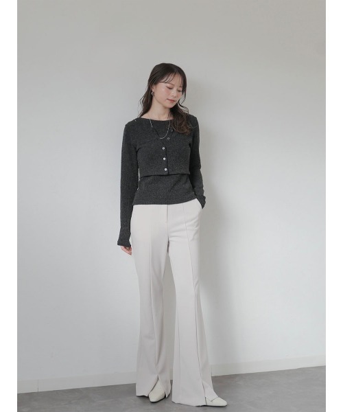 Reurie'(レウリィ)の「【2点セット】レイヤードカーディガンセット/layered cardigan set 長袖 クロップド丈 タンクトップ 重ね着 アンサンブル シンプル カジュアル モード(アンサンブル・レディース・チャコールグレー/ライトグレー・FREE)」の8枚目の写真